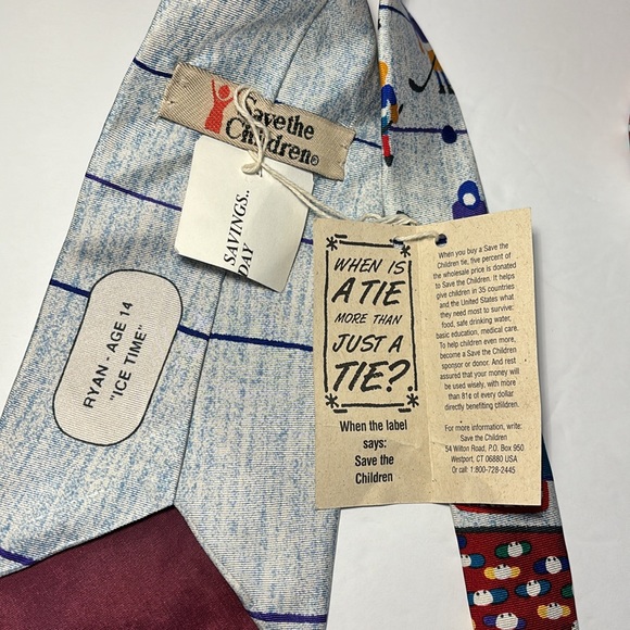 Save The Children Ice Time Hockey Necktie Imported Silk Made In USA NWT 1994 - Picture 5 of 8
